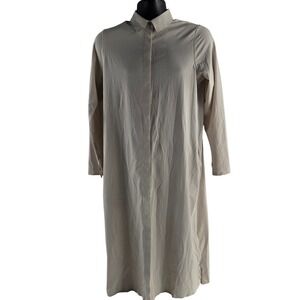 Athleta Urbanite Textured Dress Long Sleeve Button Down Beige‎ Small
